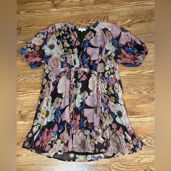 Entro Floral Mini Dress With Puff Sleeves Size Small - Picture 8 of 12